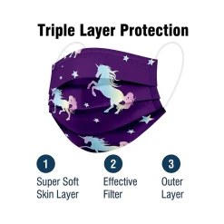 Masks<WeCare 3-ply Disposable Face Mask, Kids, Purple, 50/Box (WMN100043)