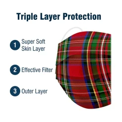 Masks<WeCare 3-ply Disposable Face Mask, Kids, Plaid, 50/Box (WMN100051)