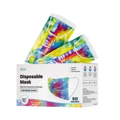 Masks<WeCare 3-ply Disposable Face Mask, Adult, Tie-Die, 50/Box (WMN100017)