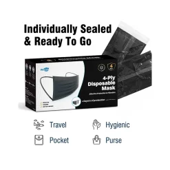 Masks<WeCare 4-ply Disposable Face Mask, Adult, Classic Black, 50/Box (WMN100086)