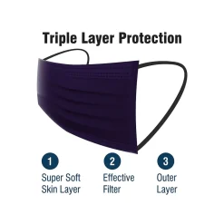 Masks<WeCare 3-ply Disposable Face Mask ,Adult, Assorted Jewel Tones, 50/Box (WMN100091)