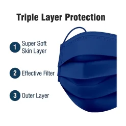 Masks<WeCare 3-ply Disposable Face Mask, Adult, Navy, 50/Box (WMN100022)