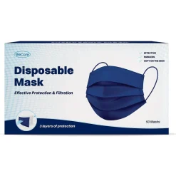 Masks<WeCare 3-ply Disposable Face Mask, Adult, Navy, 50/Box (WMN100022)
