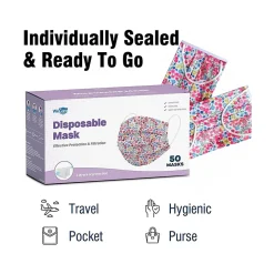 Masks<WeCare 3-ply Disposable Face Mask, Adult, Flowers, 50/Pack (WMN100106)