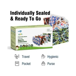 Masks<WeCare 3-ply Disposable Face Masks, Kids, Assorted Sports Designs, 50/Pack (WMN100080)