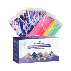 Masks<WeCare 3-ply Disposable Face Masks, Adult, Assorted Watercolor Designs, 50/Pack (WMN100081)