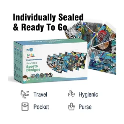Masks<WeCare 3-ply Disposable Face Masks, Kids, Assorted Sports Deisgns, 50/Box (WMN100118)