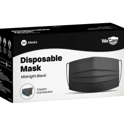 Masks<WeCare 3-ply Disposable Face Mask, Adult, Midnight Black, 50/Box (WMN100119)