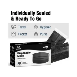 Masks<WeCare 3-ply Disposable Face Mask, Adult, Midnight Black, 50/Box (WMN100119)