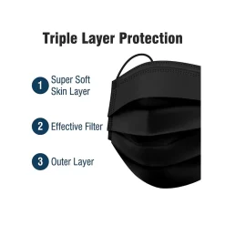Masks<WeCare 3-ply Disposable Face Mask, Adult, Midnight Black, 50/Box (WMN100119)