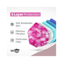 Masks<WeCare Tie Dye Disposable KN95 Fabric Face Masks, One Size, Assorted Colors, 20/Pack, 50 Packs/Carton (TBN203263)