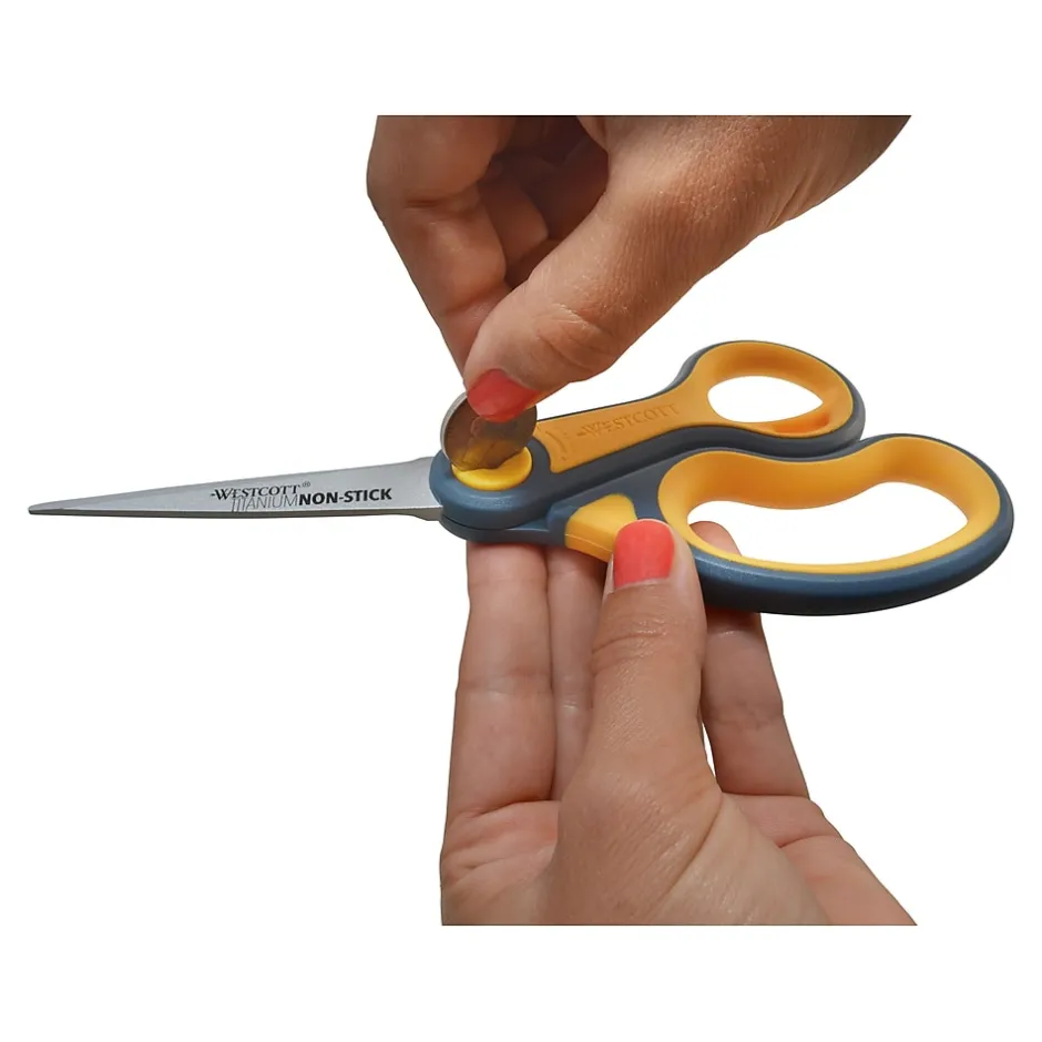 Westcott Titanium Bonded Non-Stick 8" Scissors, Adjustable Glide, Pointed Tip, Gray/Yellow (14849) Outlet
