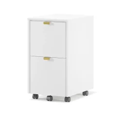 Best Breenly 2-Drawer Mobile Vertical File Cabinet, Letter/Legal Size, 28"H x 16"W x 20.63"D, Off-White/Gold (SPUS-BRMF-WH) File Cabinets