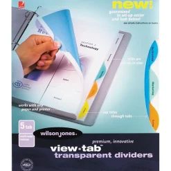 Wilson Jones View-Tab Blank Dividers, 5-Tab, Assorted Colors, Set (W55061) New