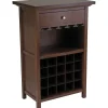 40.4" x 26.6" x 15.7" Wood Wine Cabinet With 1-Drawer, Glass Rack, Antique Walnut Storage Cabinets