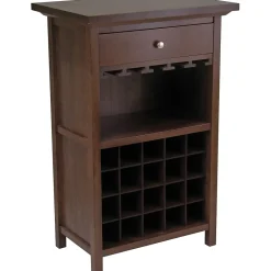 40.4" x 26.6" x 15.7" Wood Wine Cabinet With 1-Drawer, Glass Rack, Antique Walnut Storage Cabinets