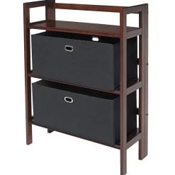Hot Torino 3-Pc Folding Bookcase w/ Fabric Baskets, Walnut/Black (94395) Bookcases
