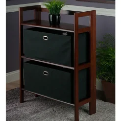 Hot Torino 3-Pc Folding Bookcase w/ Fabric Baskets, Walnut/Black (94395) Bookcases