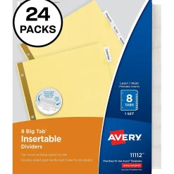 Avery WorkSaver Insertable Tab Index Dividers, 8-Tab, 8-1/2 x 11, Clear, 24 Sets/Box Discount