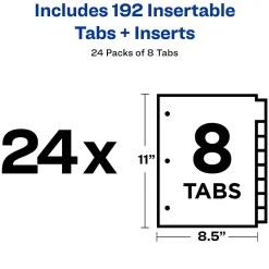 Avery WorkSaver Insertable Tab Index Dividers, 8-Tab, 8-1/2 x 11, Clear, 24 Sets/Box Discount