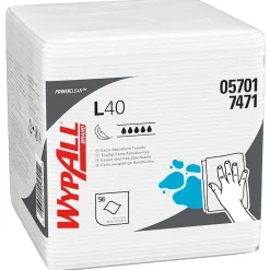WypAll PowerClean L40 Cellulose Cleaning Wipers, 12" x 12.5", White, 56 Wipers/Box, 18/Carton (05701)