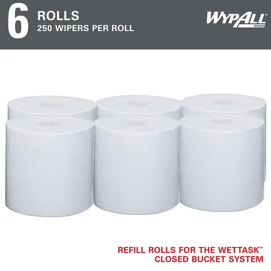 WypAll PowerClean WetTask Fabric Cleaning Wipers, 9" x 5.8", White, 250 Sheets/Roll, 6/Carton (53850)
