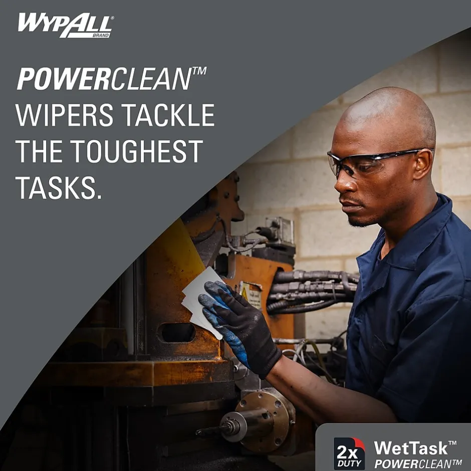 WypAll PowerClean WetTask Fabric Cleaning Wipers, 9" x 5.8", White, 250 Sheets/Roll, 6/Carton (53850)