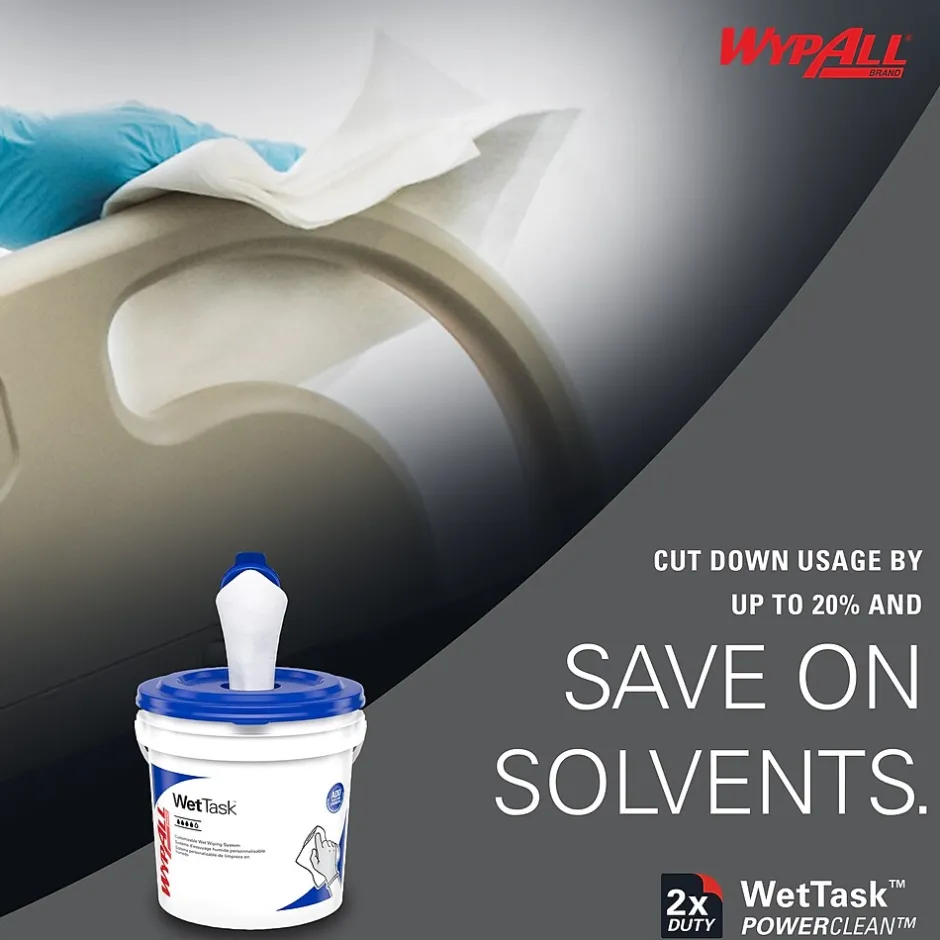 WypAll PowerClean WetTask Fabric Cleaning Wipers, 9" x 5.8", White, 250 Sheets/Roll, 6/Carton (53850)