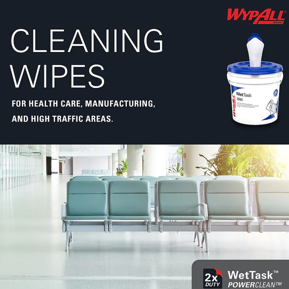 WypAll PowerClean WetTask Fabric Cleaning Wipers, 9" x 5.8", White, 250 Sheets/Roll, 6/Carton (53850)
