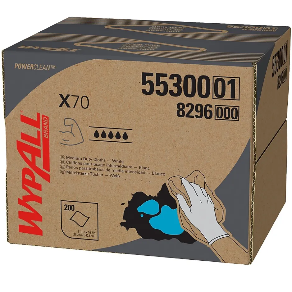 WypAll PowerClean X70 Cloths, 11.1" x 16.8", White, 200 Sheets/Box (55300)