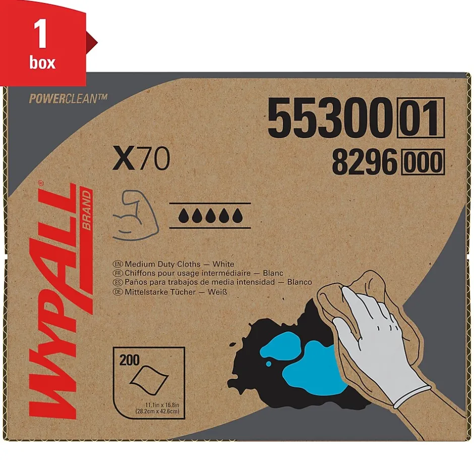 WypAll PowerClean X70 Cloths, 11.1" x 16.8", White, 200 Sheets/Box (55300)