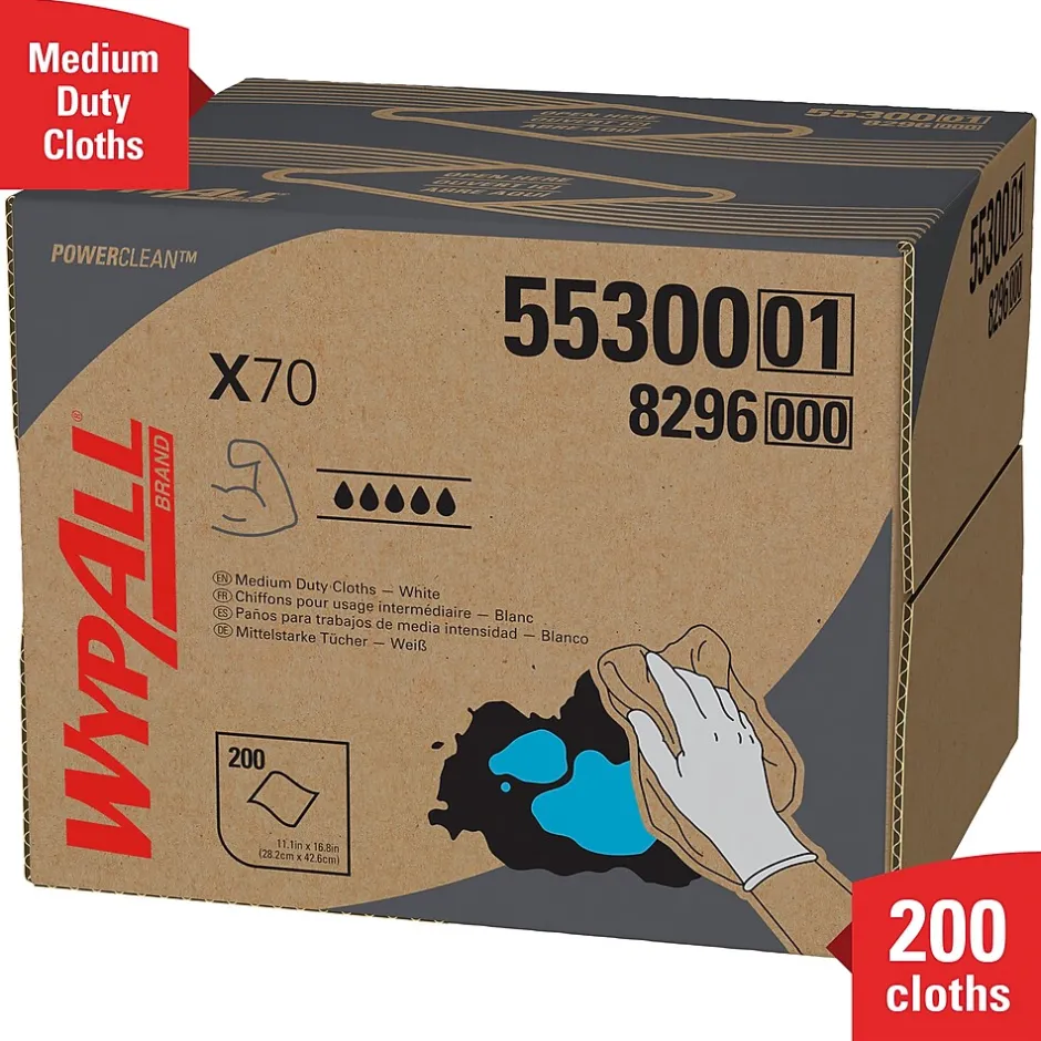 WypAll PowerClean X70 Cloths, 11.1" x 16.8", White, 200 Sheets/Box (55300)