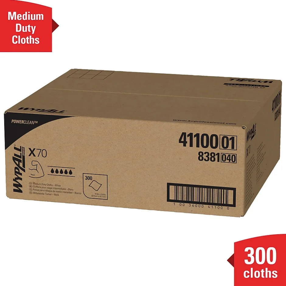 WypAll PowerClean X70 Cloths, 14.9" x 16.6", White, 300 Sheets/Box (41100)