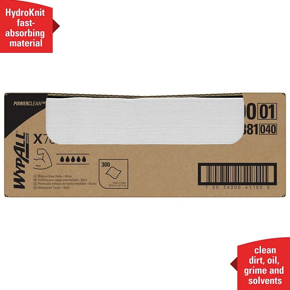 WypAll PowerClean X70 Cloths, 14.9" x 16.6", White, 300 Sheets/Box (41100)