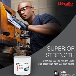 WypAll PowerClean X80 Fabric Cleaning Wipers, White, 475 Sheets/Roll, 475 Wipers/Box (41025)