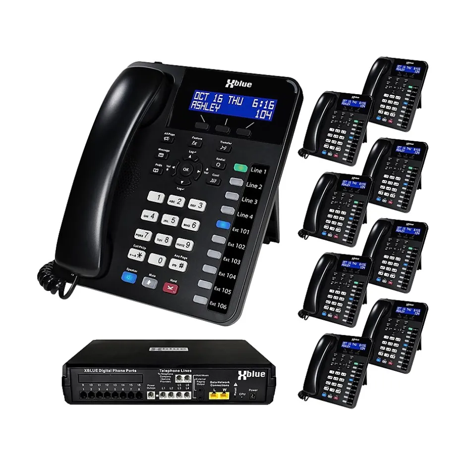 Office Phones & Conferencing<XBLUE X16 Plus 6-Line Corded Conference Telephone System Bundle, Black (X16plus-XD10-4x9)