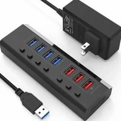 Usb Hubs<4XEM 7-Port USB-A 3.2 Gen 1 Data Hub, Black (4XUSBAHUB7PDTAA)