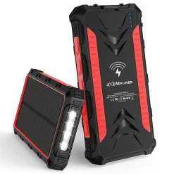 4XEM USB Wireless Charger for Most Smartphones, 20000mAh, Red (4XSOLARPWRRD)