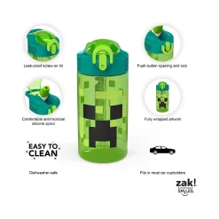 Water Bottles<Zak! Minecraft Meadow Polypropylene Water Bottle, 16 oz., Green/Black (MICR-T120)