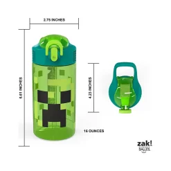 Water Bottles<Zak! Minecraft Meadow Polypropylene Water Bottle, 16 oz., Green/Black (MICR-T120)