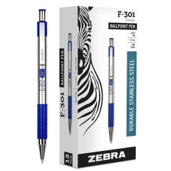 Zebra F-301 Retractable Ballpoint Pen, Fine Point, 0.7mm, Blue Ink, Dozen (27120) Hot