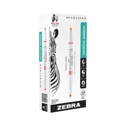 Zebra MILDLINER Double-Ended Creative Highlighter, Chisel/Bullet Tip, Vermilion, 6/Pack (78230R) New