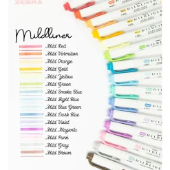 Zebra Mildliner Twin Tip Highlighters, Bullet/Chisel Tip, Assorted, 15/Pack (78115)