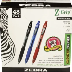 Zebra Z-Grip Retractable Ballpoint Pen, Medium Point, 1.0mm, Assorted Ink, 48 Pack (22048) New