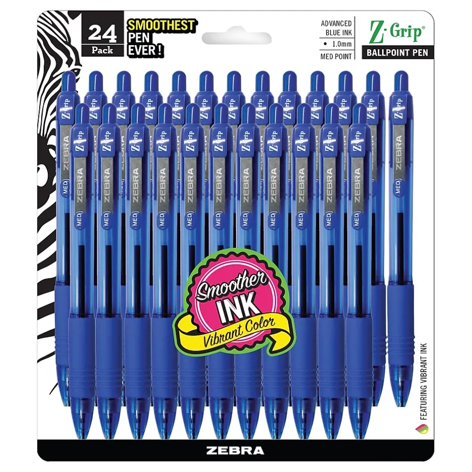 Zebra Z-Grip Retractable Ballpoint Pens, Medium Point, 1.0mm, Blue Ink, 24/Pack (ZEB12225) Outlet