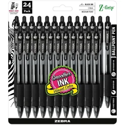 Zebra Z-Grip Retractable Ballpoint Pens, Medium Point, 1.0mm, Black Ink, 24/Pack (12221)