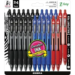 Zebra Z-Grip Retractable Ballpoint Pen, Medium Point, 1.0mm, Assorted Ink, 24 Pack (12224) Clearance