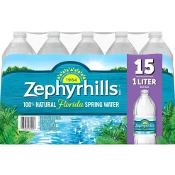 Bottled Water<Zephyrhills 100% Natural Spring Water, Regular Flavor, 33.8 oz. Plastic Bottles, 15/Carton (11475332)