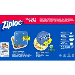 Food Storage Containers<Ziploc Variety Pack Containers with Lids, Assorted Sizes, 24 Pieces/Pack (308674)